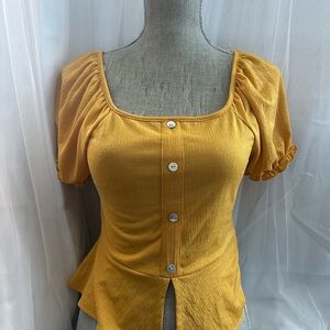 Elegant Mustard Button-Front Blouse